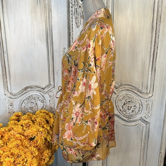 Free People X Gold Floral Sheer Kimono Drawstring Waist Top Romantic Victorian - Picture 6 of 8